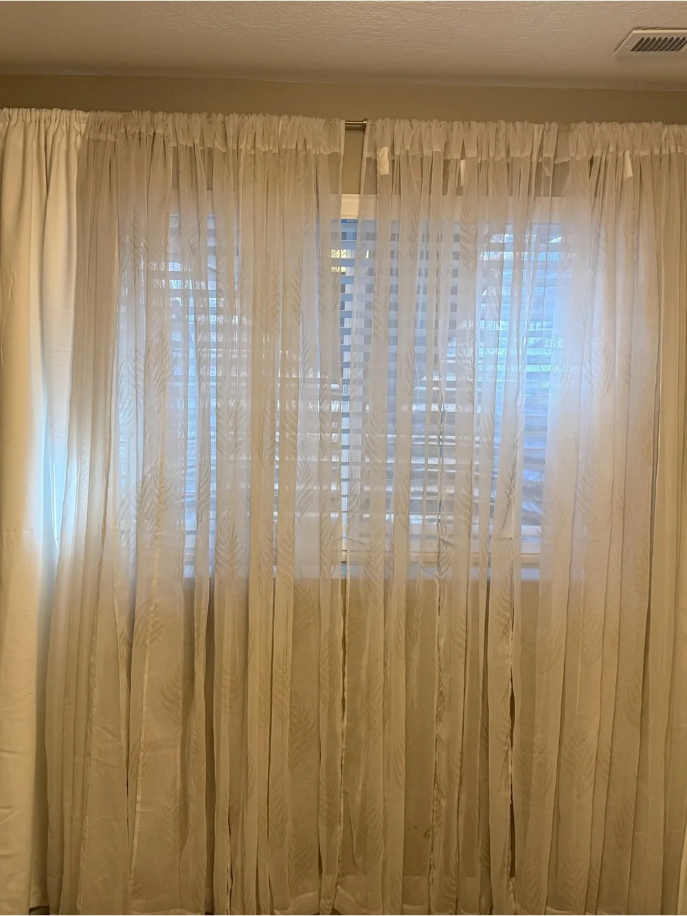 Elegant White Curtains Set- full wall worth, solid sheer and accented 12 panels
